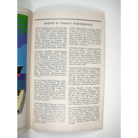 Casanova NY City Opera Program 1987 Season Timothy Nolen Lisbeth Lloyd - Picture 5 of 6